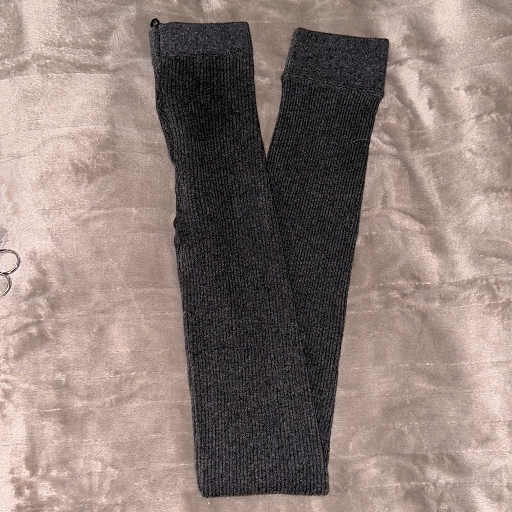 XS Charcoal Gray Ribbed Knit Footless Stockings Leggings
